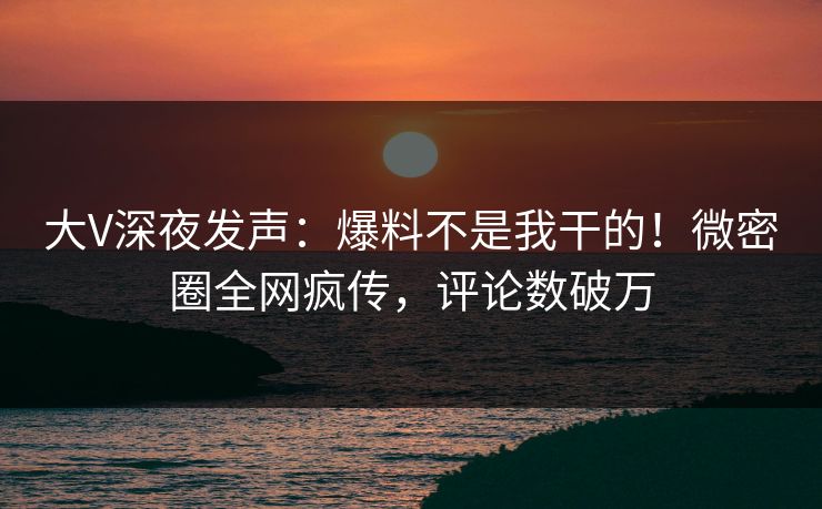 大V深夜发声：爆料不是我干的！微密圈全网疯传，评论数破万