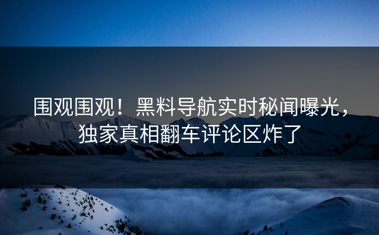 围观围观！黑料导航实时秘闻曝光，独家真相翻车评论区炸了